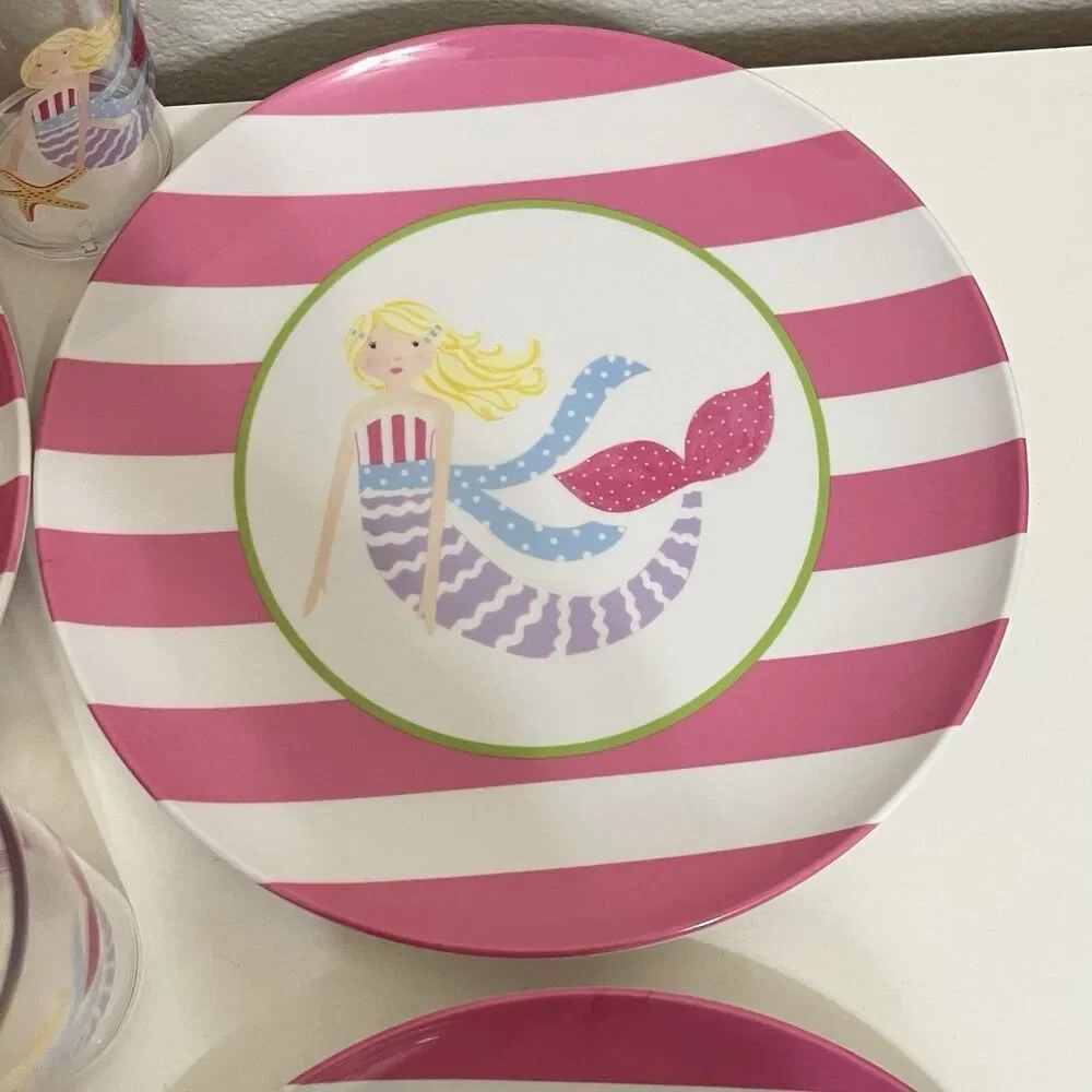 Pottery Barn Kids Mermaid Melamine Plates and Cups Lot